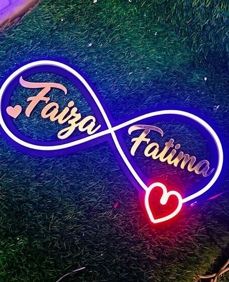 Customized Infinity Shape LED Neon Light (Golden Mirror Acrylic Names) - Image 1