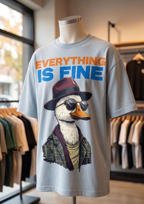 Everything Is Fine Detective Duck Oversized Graphic T-Shirt - Image 1