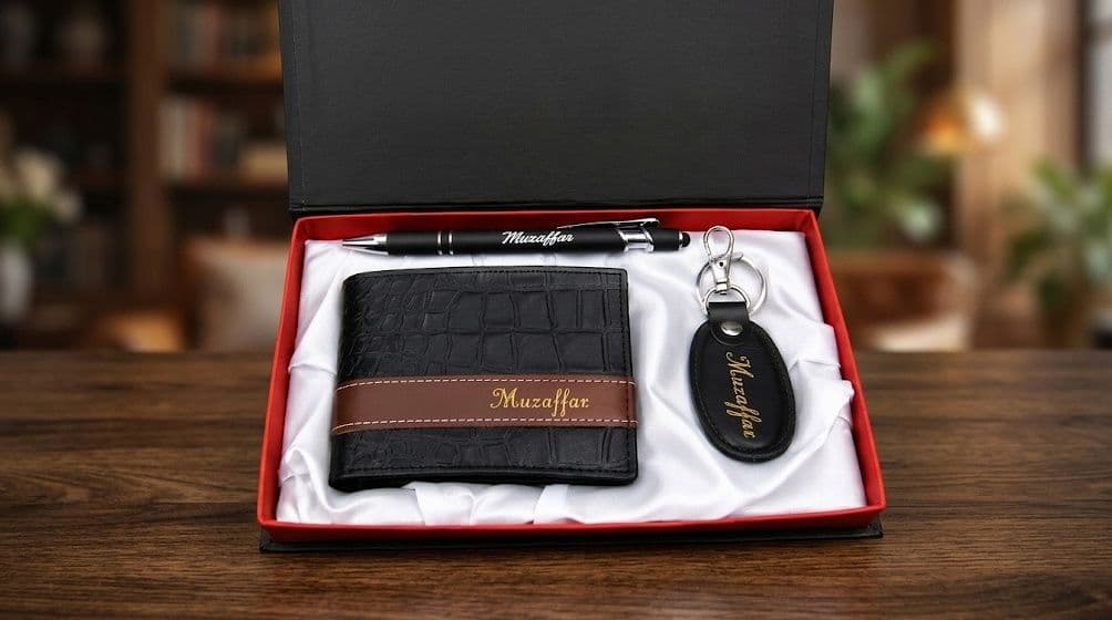 Customized Crocodile Texture Pure Leather Wallet Gift Set (With Keychain & Pen) - Image 1
