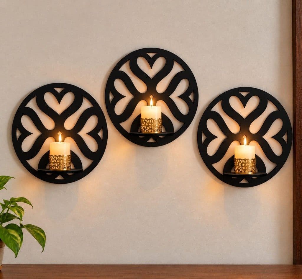 Premium MDF Wall Candle Holder Set (3 Pieces - 6x6 Inch) - Image 1