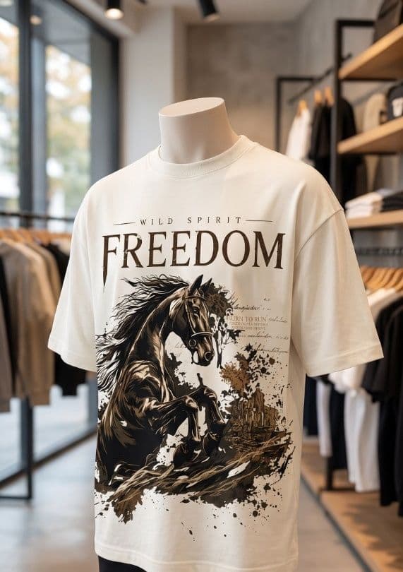 Wild Spirit Freedom Stallion Oversized Graphic T-Shirt - Image 1