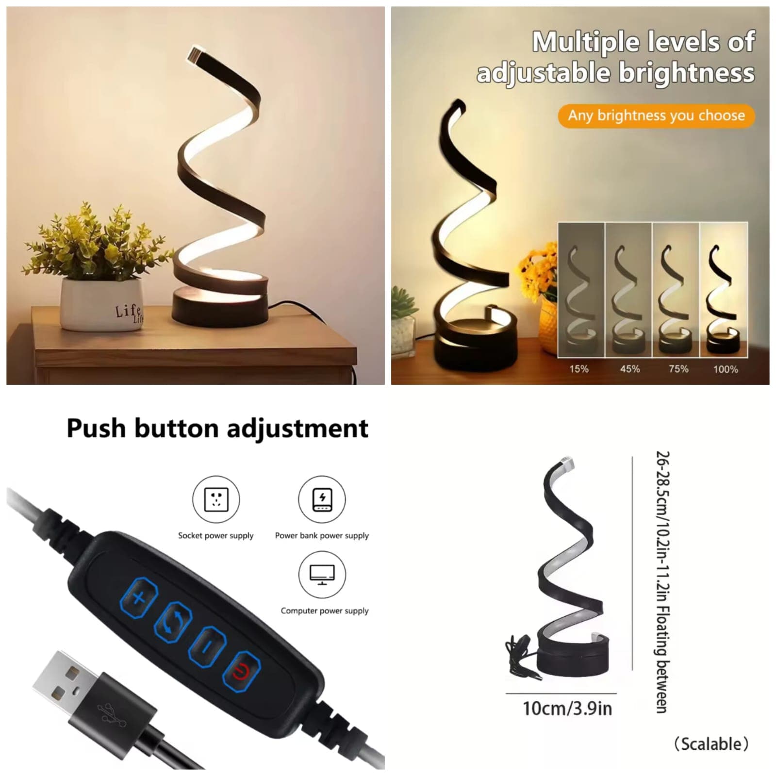 Spiral led table lamp with adjustable brightness - Image 1
