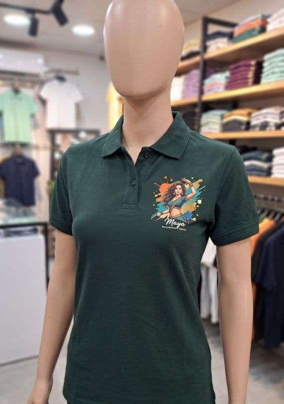 Women's / Girls Custom Printed Collar Polo T-Shirt (Front Pocket + Back A4 Print) - Image 1